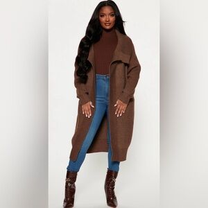 Fashion Nova Aspen Brown Sweater Coat